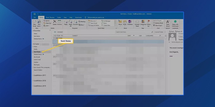 choose “Sent Items” to view your emails.