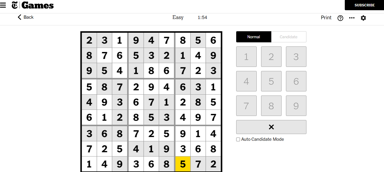 nyt sudoku easy solved 20 nov