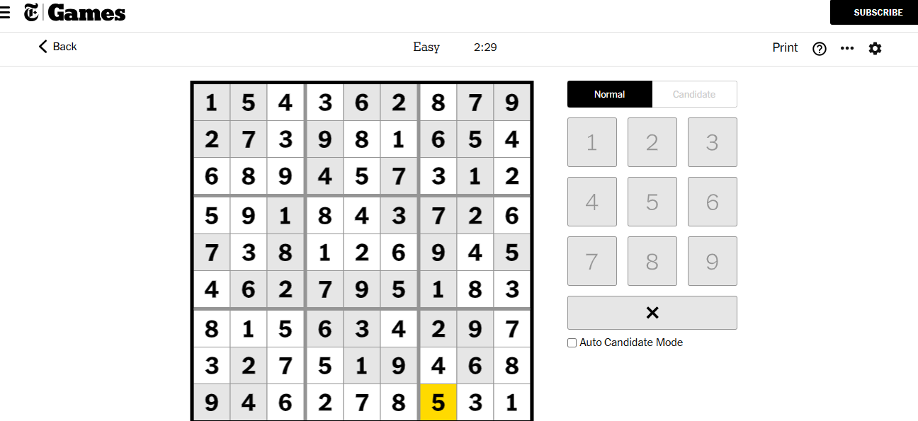 nyt sudoku easy solved 21 nov