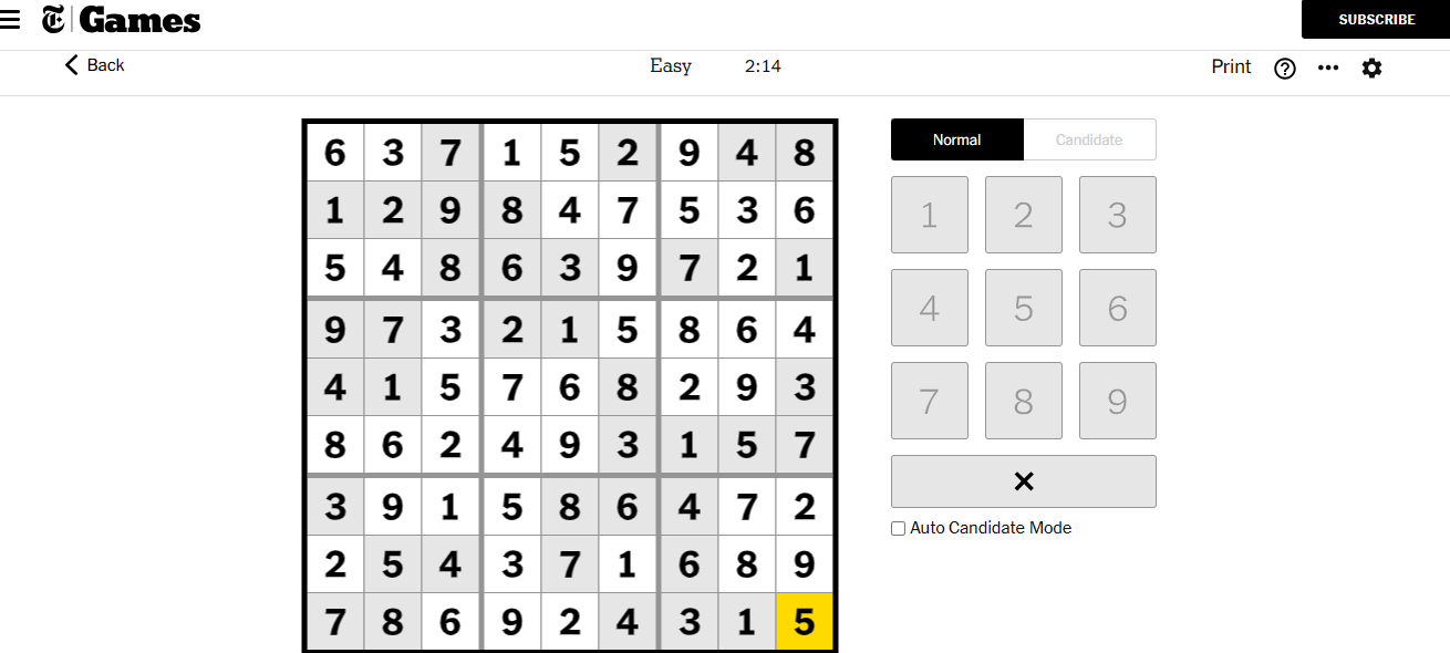 nyt sudoku easy solved 22 nov