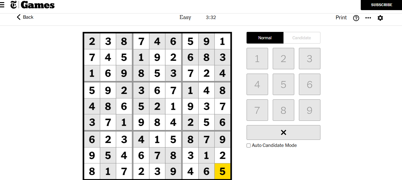 nyt sudoku easy solved 26 nov