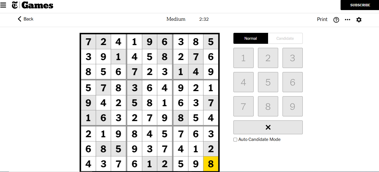 nyt sudoku medium solved 18 nov