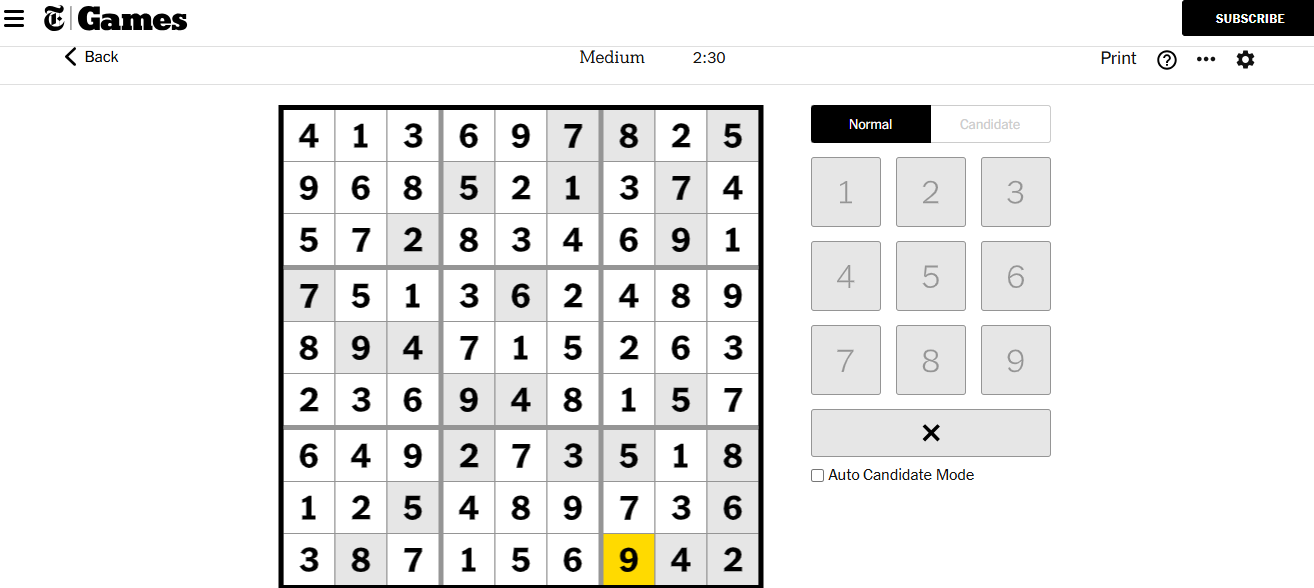 nyt sudoku medium solved 20 nov