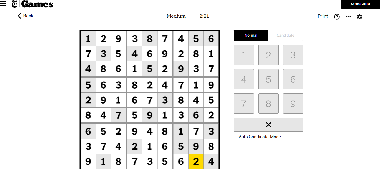 nyt sudoku medium solved 21 nov