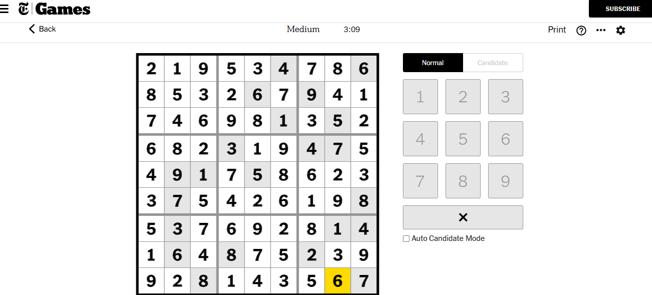 nyt sudoku medium solved 22 nov