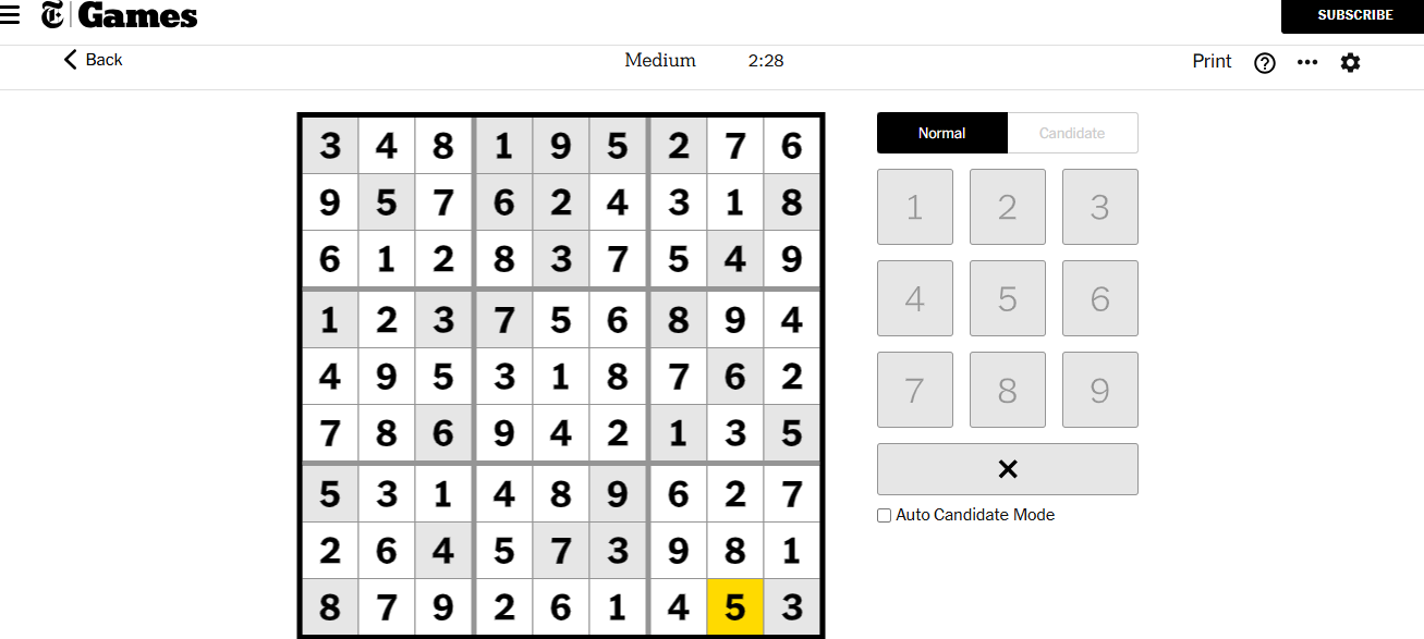 nyt sudoku medium solved 28 nov