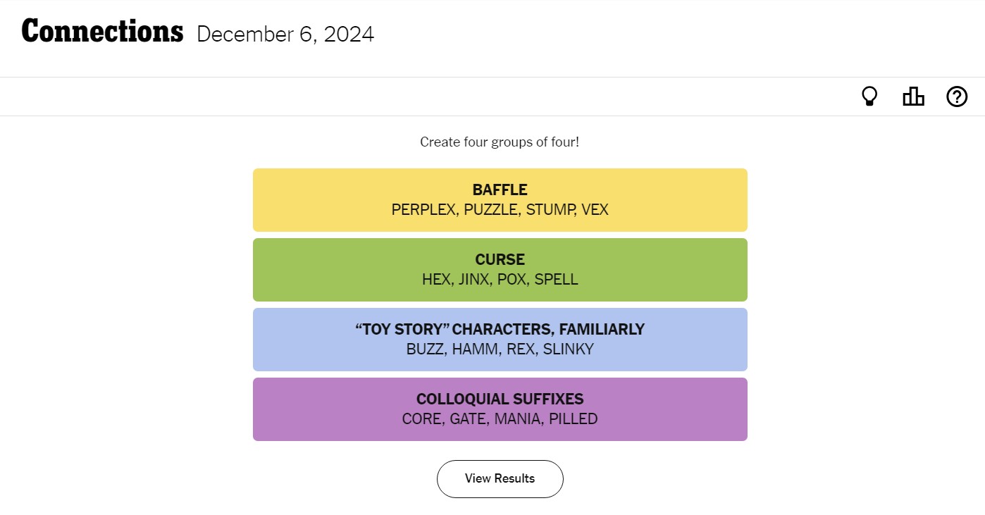 NYT Connections Answers and Hints 6 December [#544]