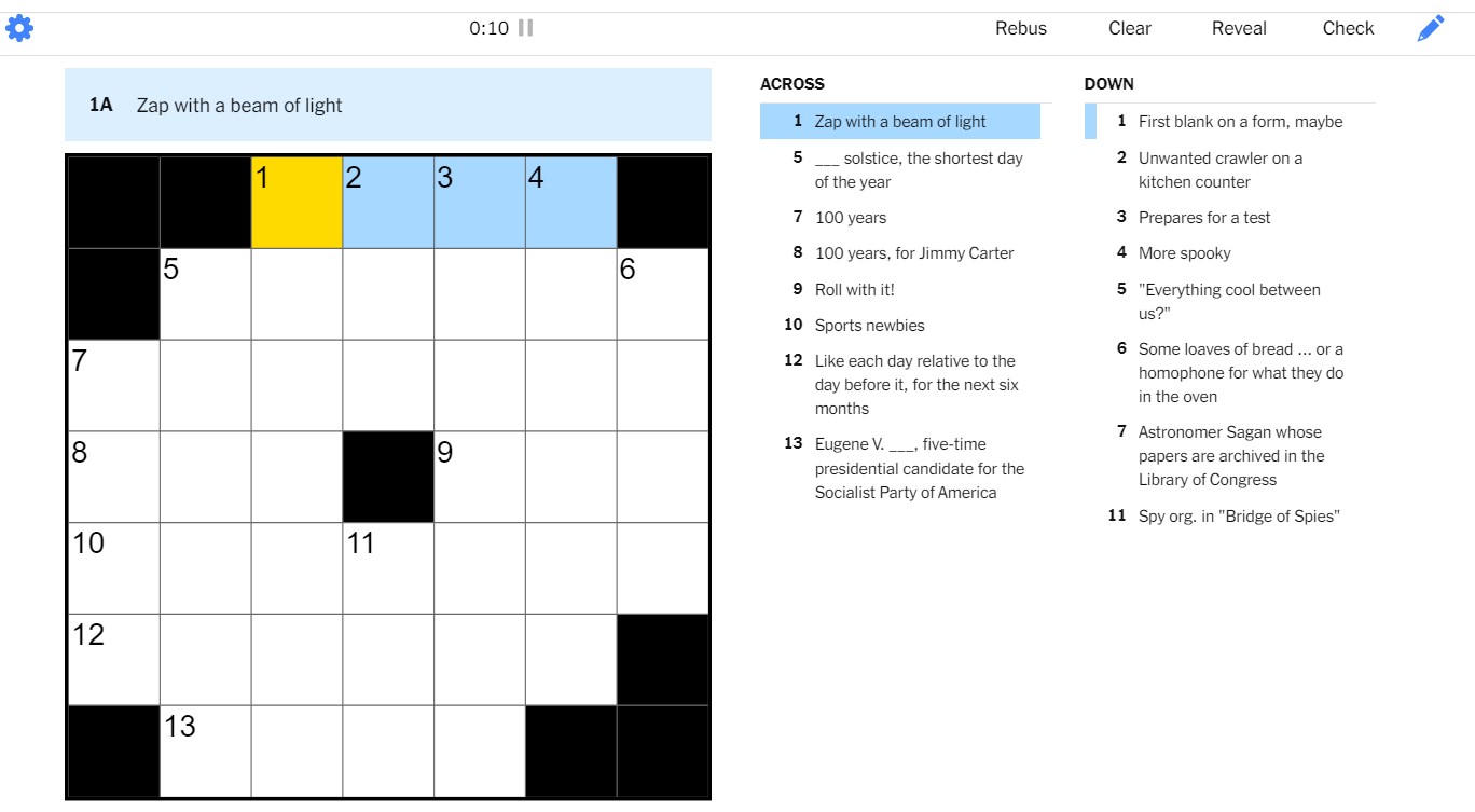 NYT Mini 21 Dec Answers Unsolved