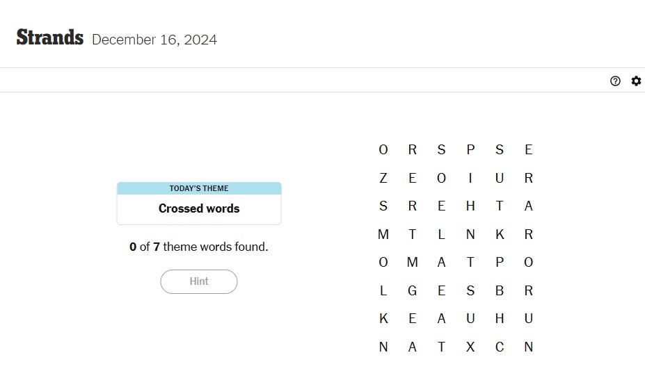 NYT Strands Clues, hints, and Answers for Monday, December 16, Today’s Game #288