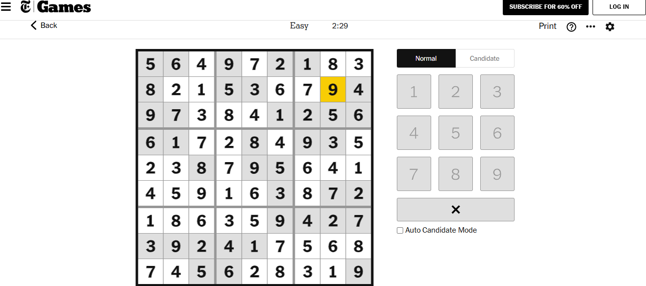 nyt sudoku easy solved 4 december