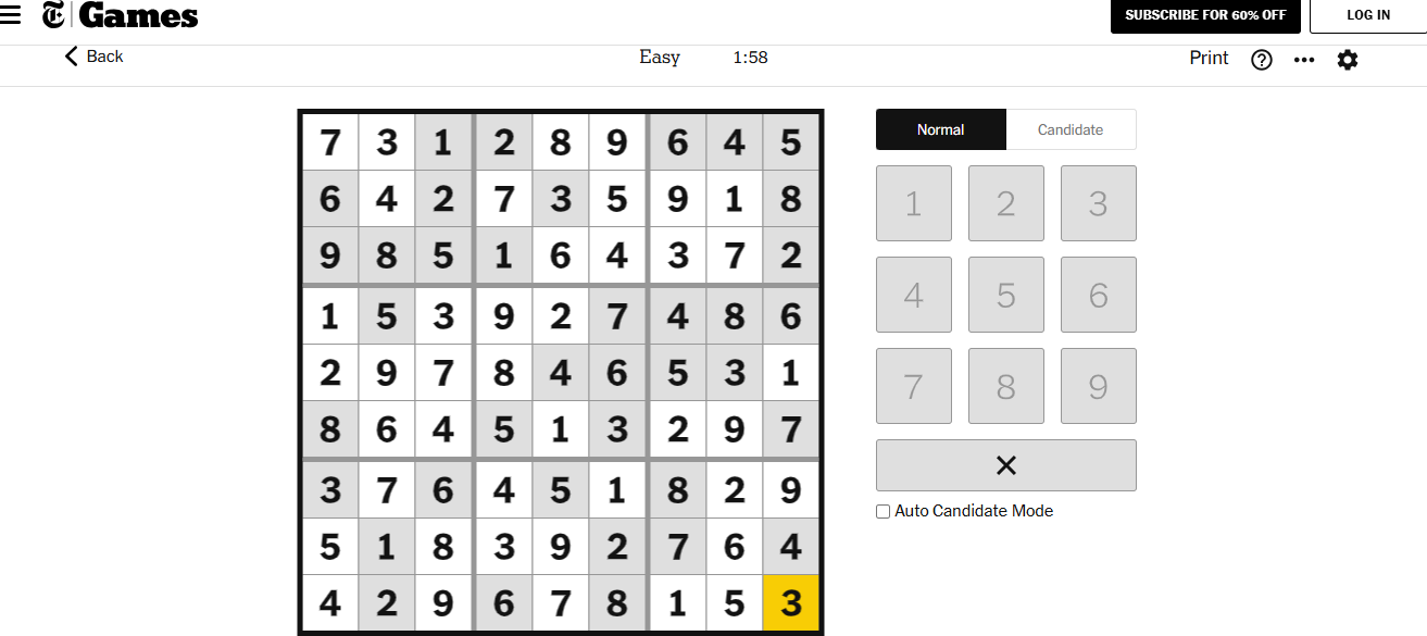 nyt sudoku easy solved dec 26