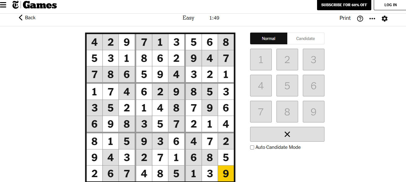 nyt sudoku easy solved dec 27