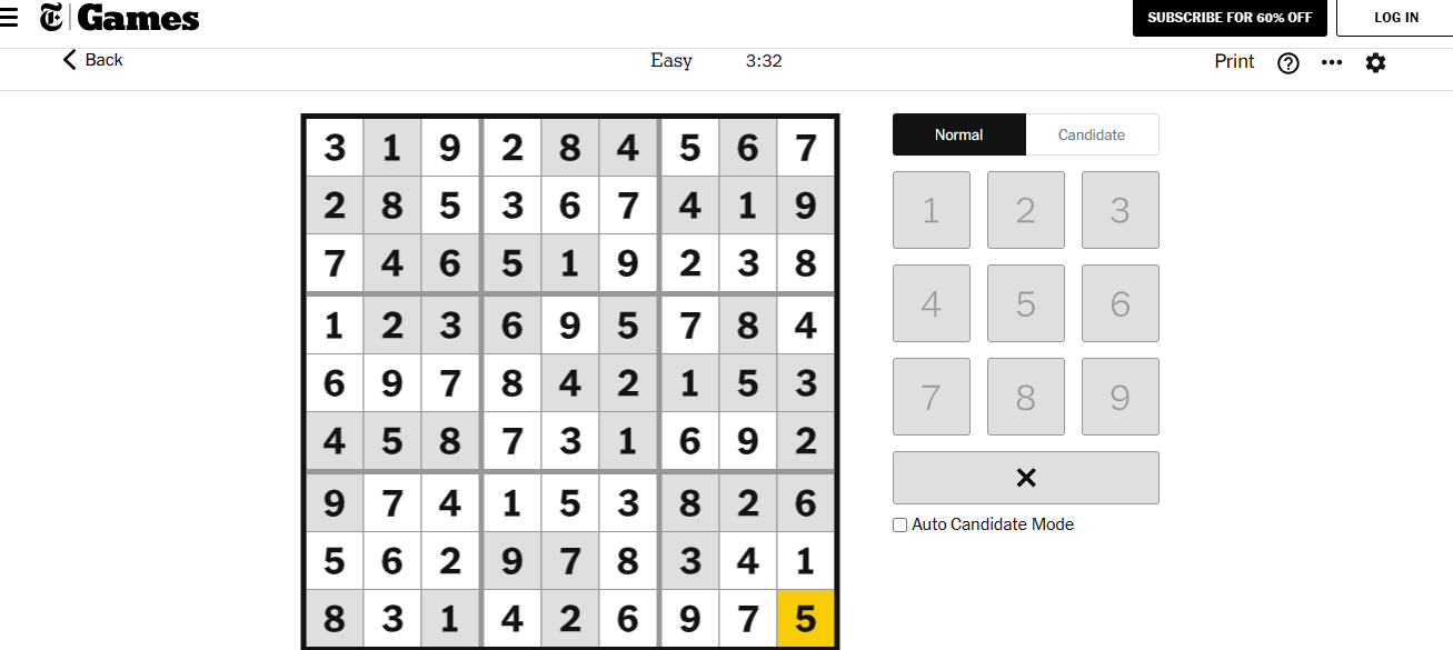 nyt sudoku easy solved dec 5