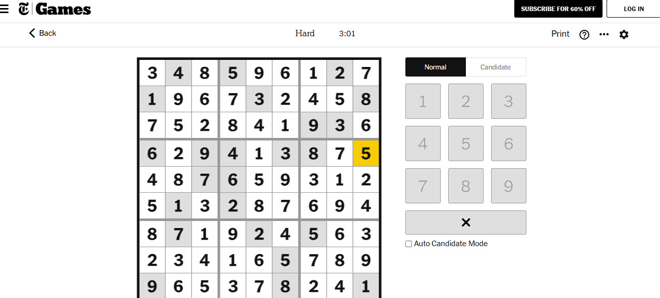 nyt sudoku hard solved dec 6