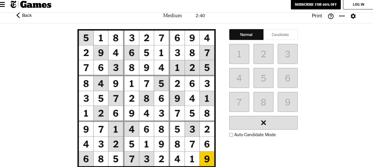 nyt sudoku medium solved 4 december