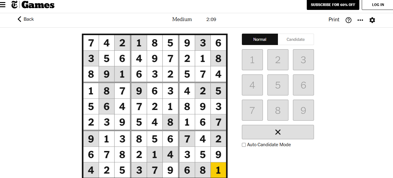 nyt sudoku medium solved dec 16