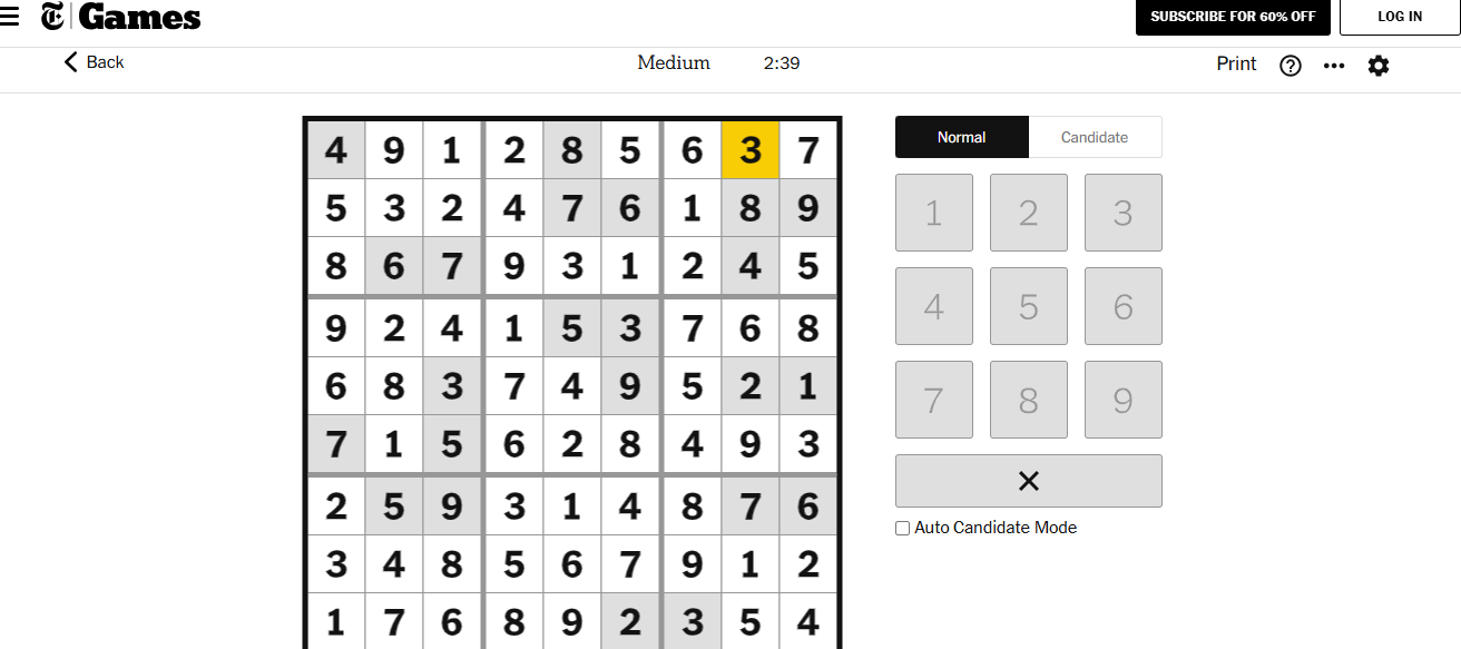 nyt sudoku medium solved dec 26