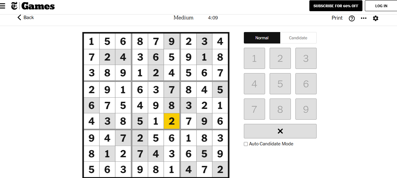 nyt sudoku medium solved dec 5