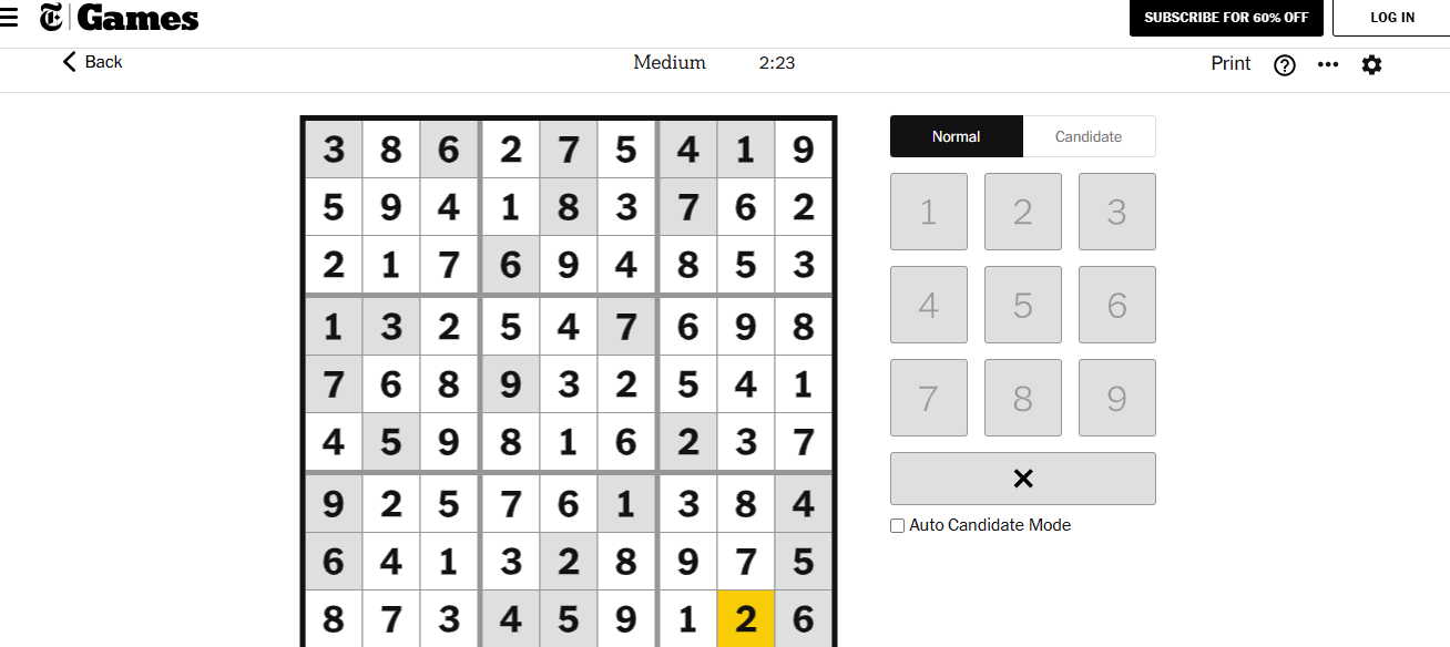 nyt sudoku medium solved dec 6