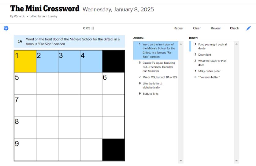 NYT Mini Crossword Answers