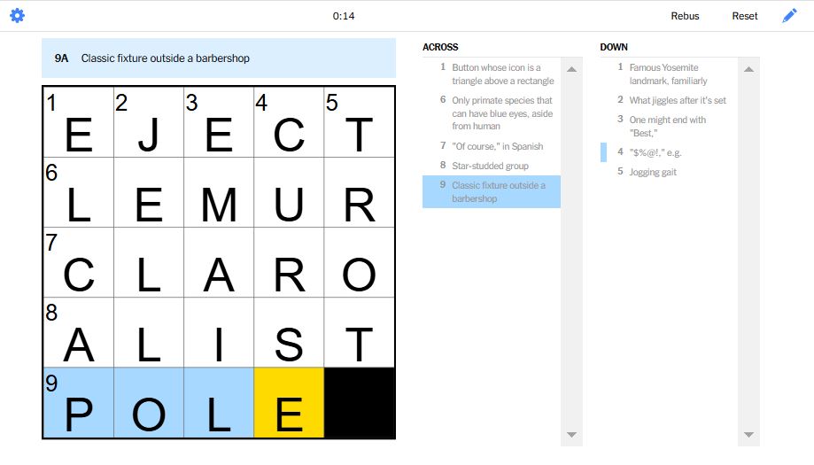 NYT mini crossword answers for January 20 solved