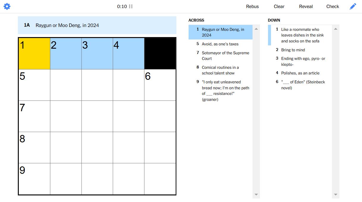 NYT Mini Crossword Answers Today Plus Hint: Monday, 13 January