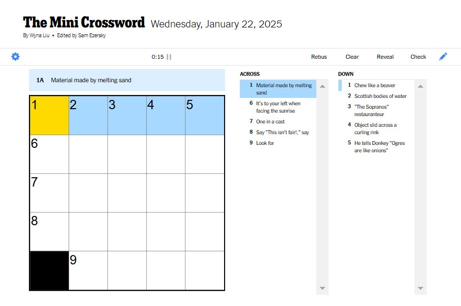 NYT mini crossword for January 22, 2025 unsolved
