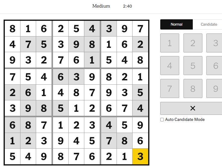 nyt sudoku medium solved jan 16