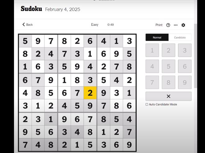 nyt sudoku easy solved feb 4