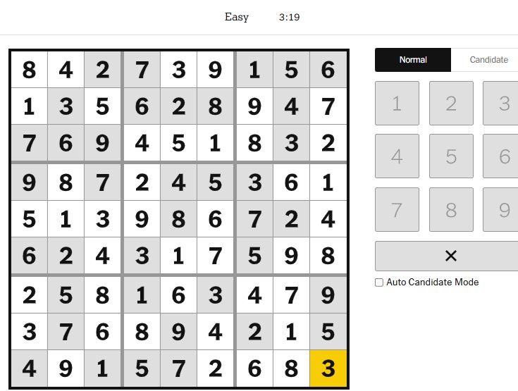 nyt sudoku easy solved jan 16