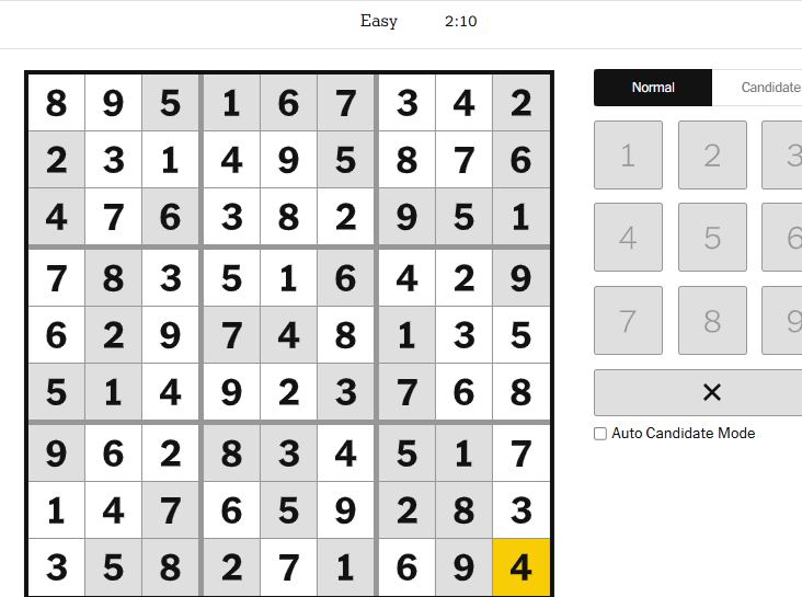 nyt sudoku easy solved jan 22