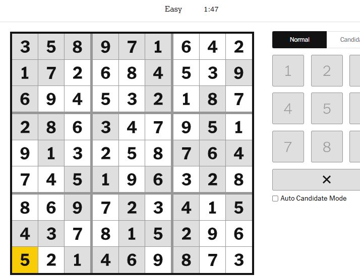 nyt sudoku easy solved jan 23