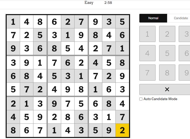 nyt sudoku easy solved jan 24