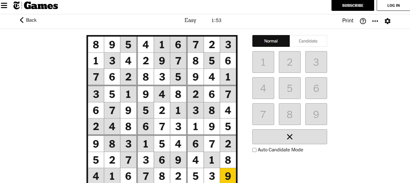 nyt sudoku easy solved jan 6