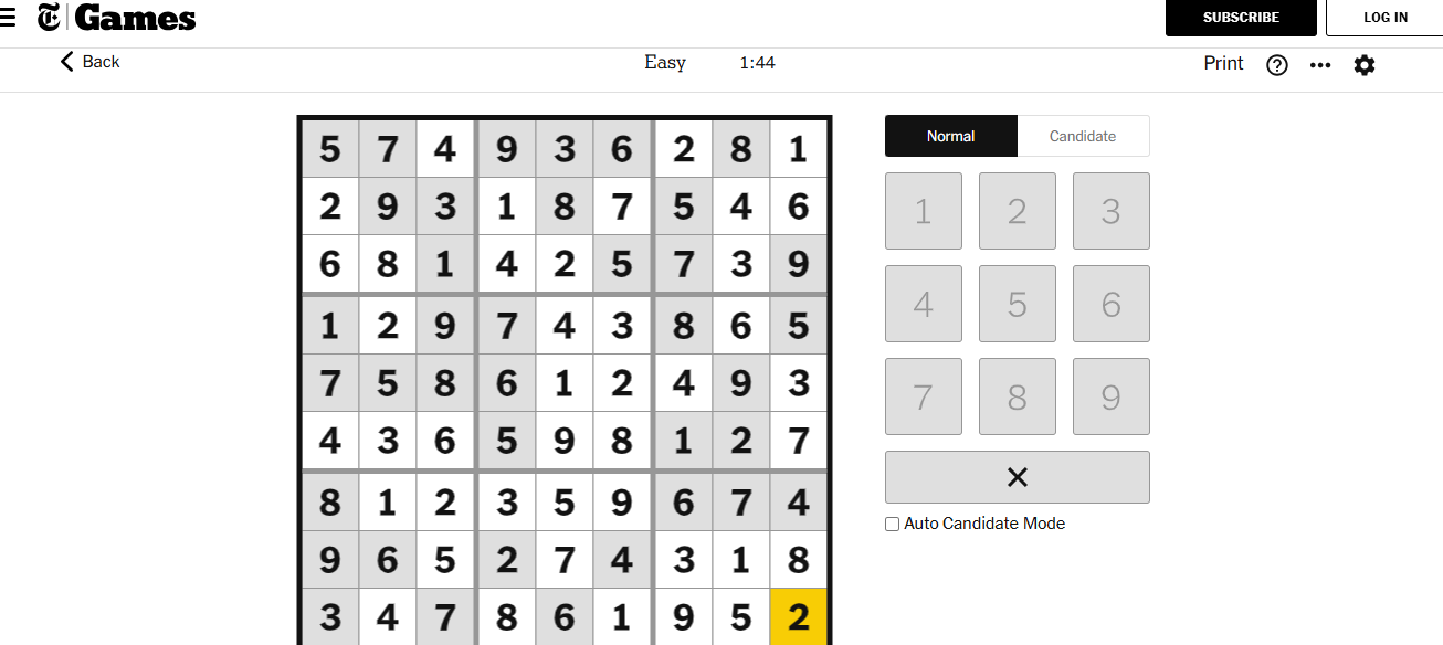 nyt sudoku easy solved jan 9