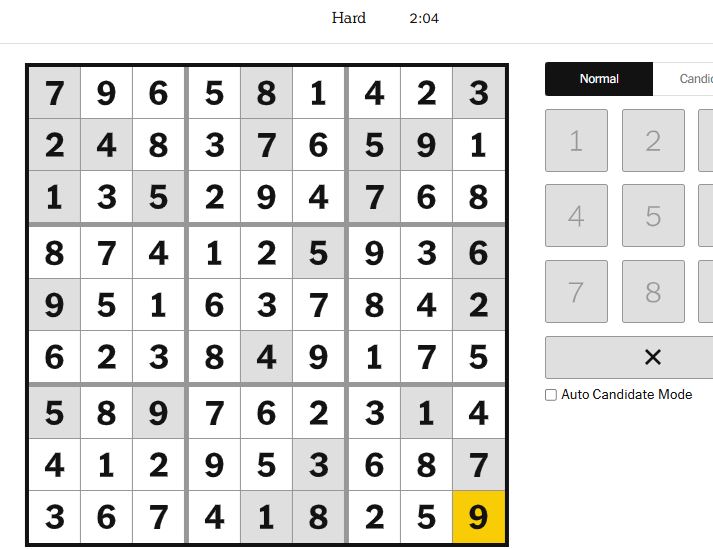 nyt sudoku hard solved jan 22