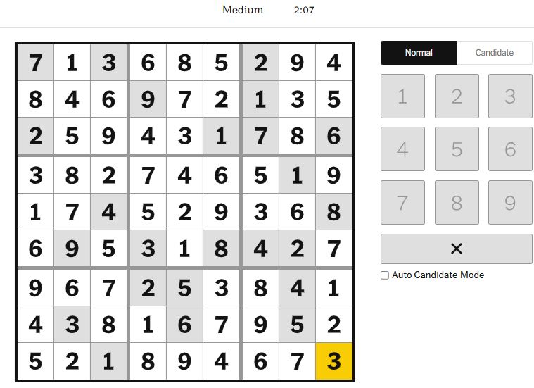 nyt sudoku medium solved jan 23