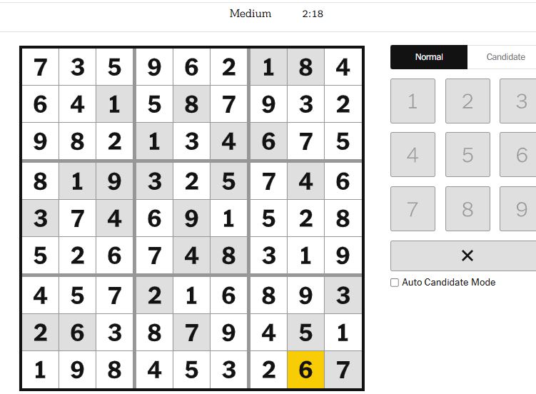 nyt sudoku medium solved jan 24