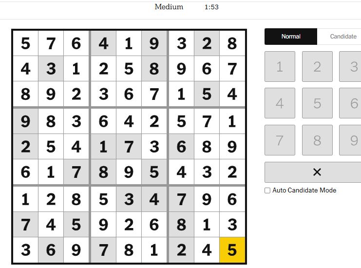 nyt sudoku meidum solved jan 22