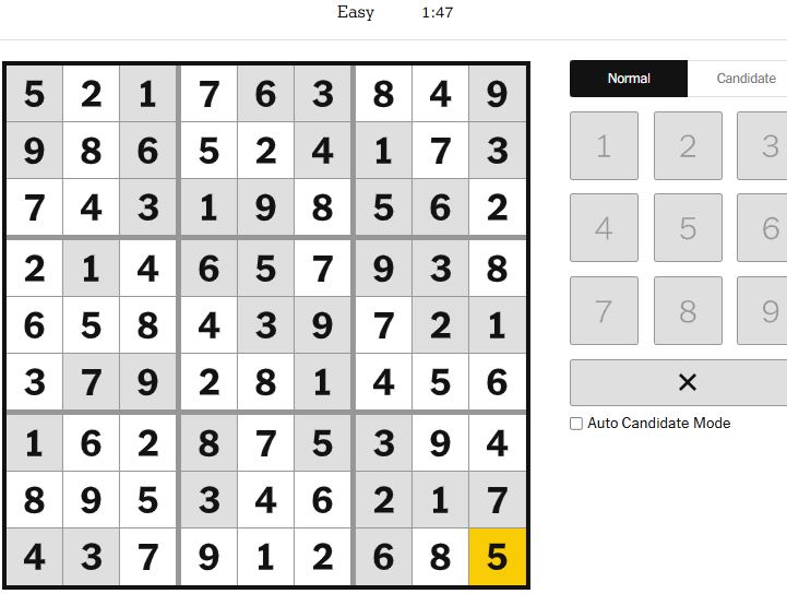 nyt sudoku solved easy jan 20