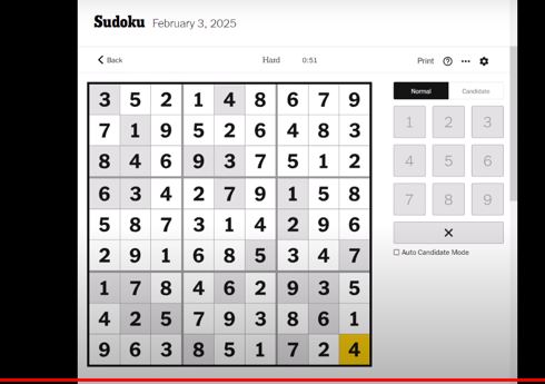 NYT SUDOKU HARD SOLVED