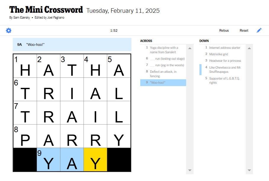 NYT mini crossword answers for February 11, 2025 solved