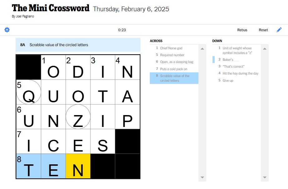 NYT Mini Crossword Answers Today Plus Hint: Thursday, February 6, 2025