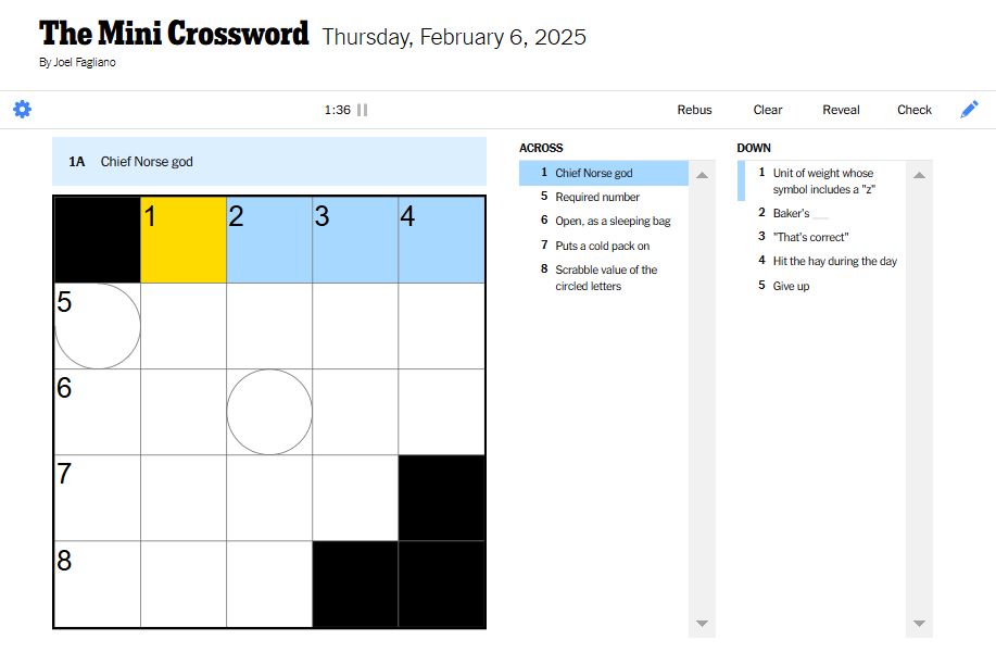 NYT Mini Crossword Answers Today Plus Hint: Thursday, February 6, 2025