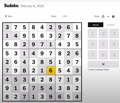 nyt sudoku easy feb 6