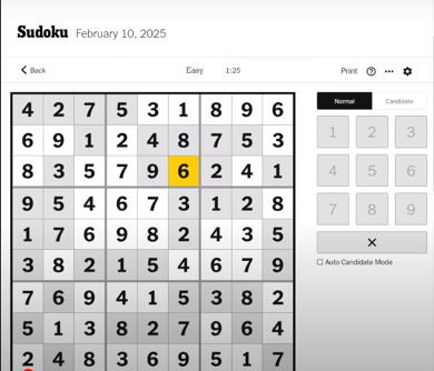 nyt sudoku easy solved feb 10