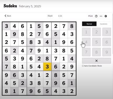 nyt sudoku hard solve feb 5