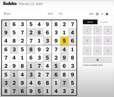 nyt sudoku hard solved feb 10