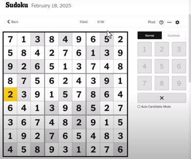 nyt sudoku hard solved feb 18