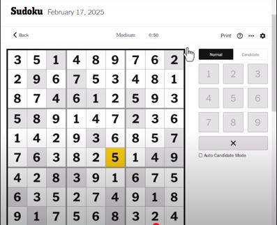 nyt sudoku medium solved feb 17